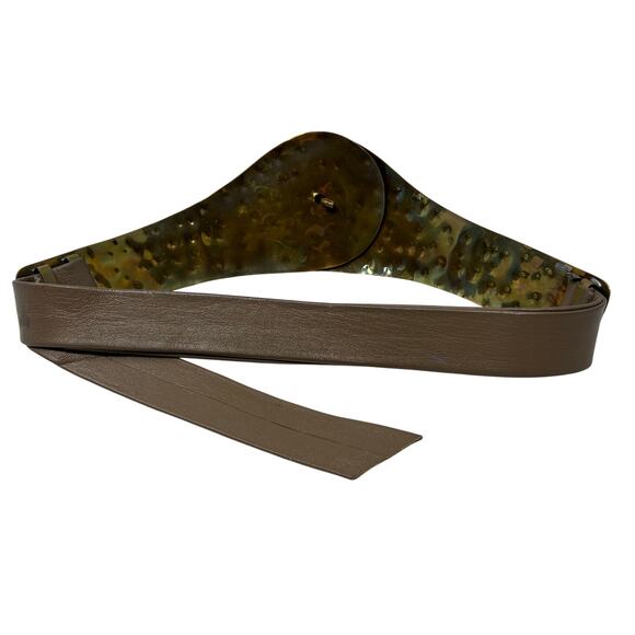Vintage Tan Leather and Tri Tone Hammered Metal Buckle Belt Size XS-S Adjustable main image 4
